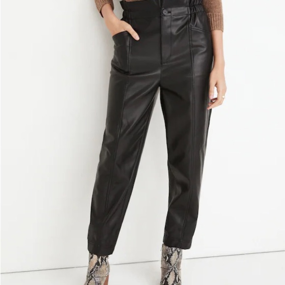 Madewell Vegan Leather Pull-On Paperbag Pants Black Women’s 8 High Rise
